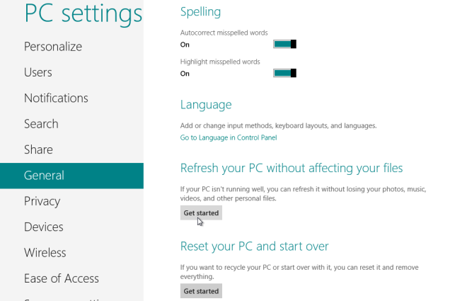PC Settings window finds Refresh tools How to Refresh Windows 8 / Reset on Laptop, Computer