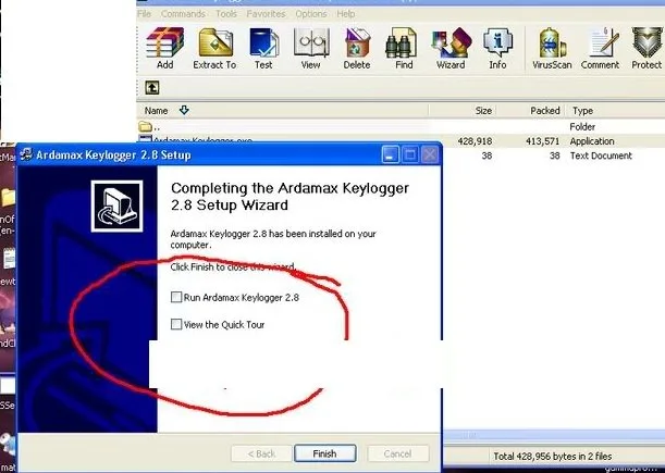 Setup finish of ardamax keylogger