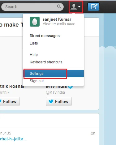 Twiiter Setting link