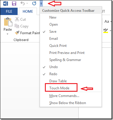 word 2013 quick access toolbar