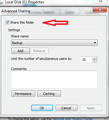 windows 7 advance sharing tab