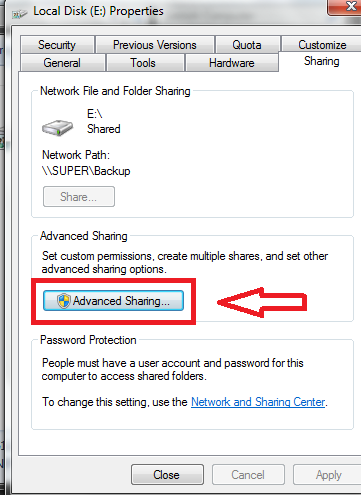 windows 7 sharing option