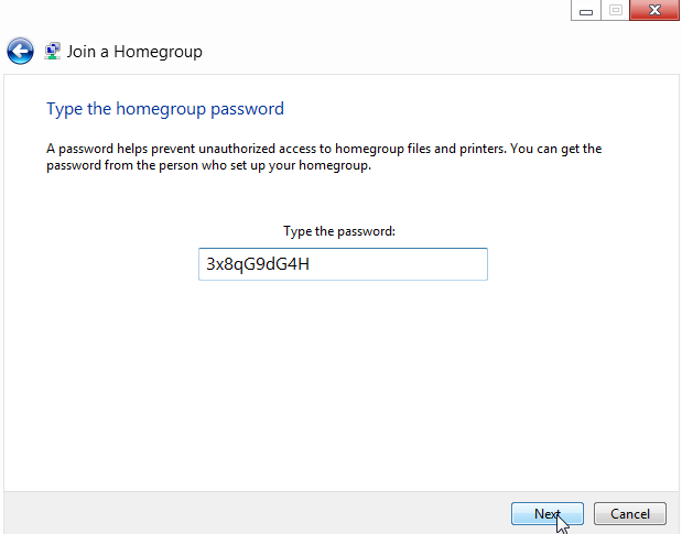 Windows 8 homegroup join password
