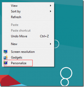 windows 8 personalize menu