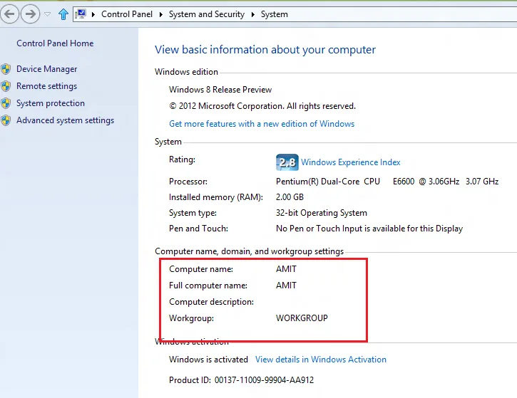 windows 8 properties