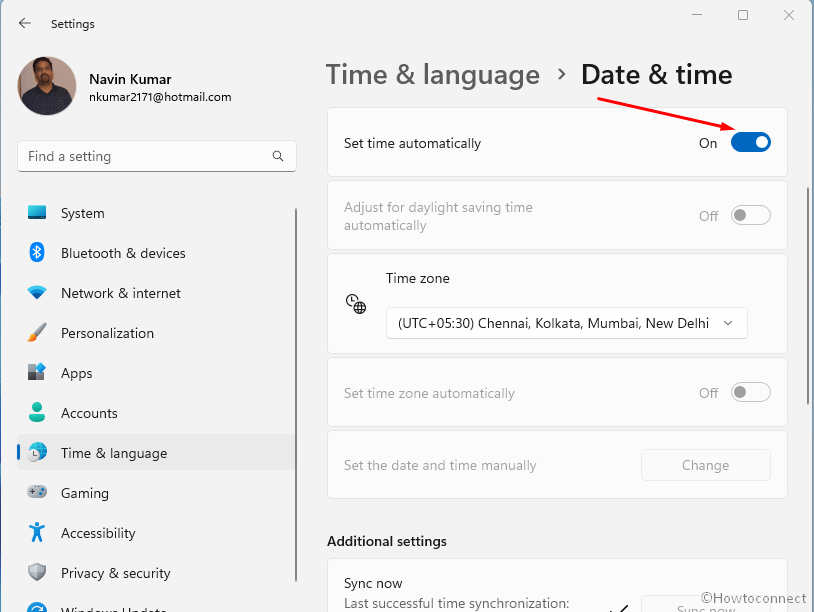 Check Date and time settings