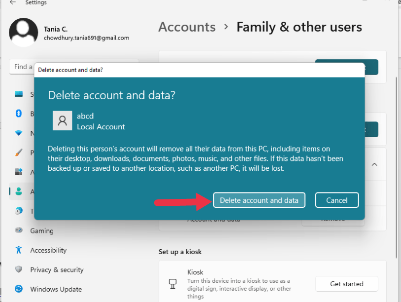 Delete account when prompts