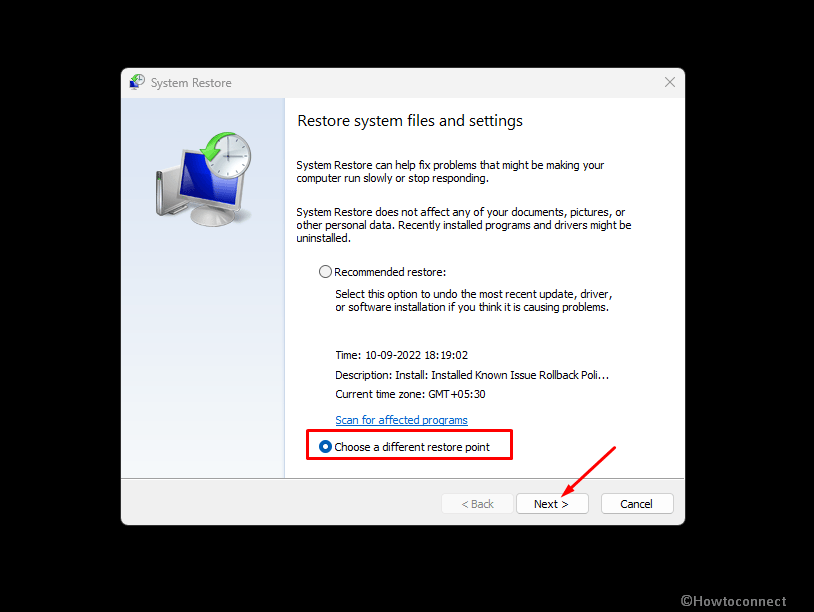 system restore to remove the september security update