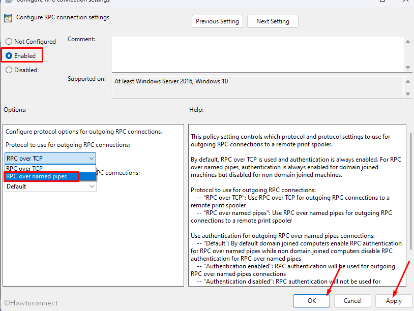 Configure RPC Connection settings