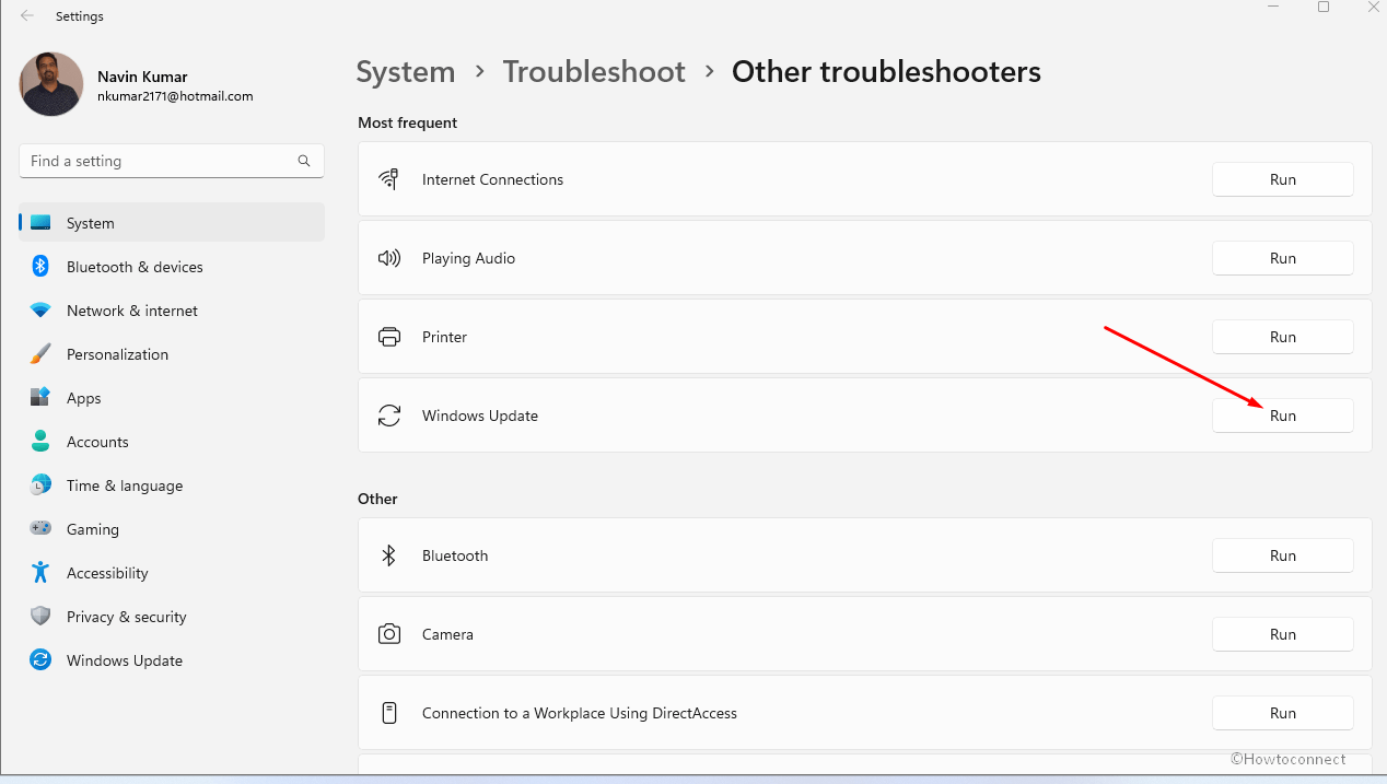 Run Windows update troubleshooter