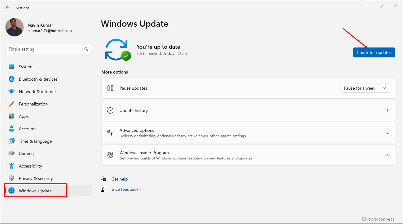 Look for Windows Update