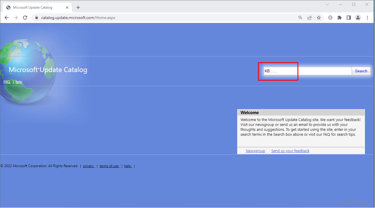 Microsoft update catalog website to search the kb