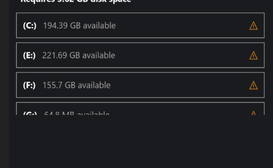 This location isn't set up for installing games