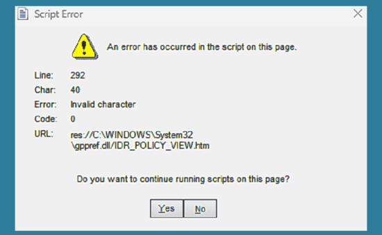 Script Error bug in Windows 11 22H2