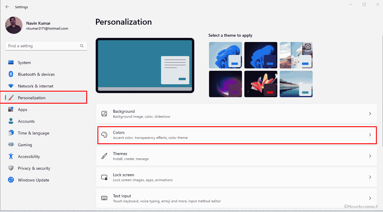 personalization color settings in 22h2