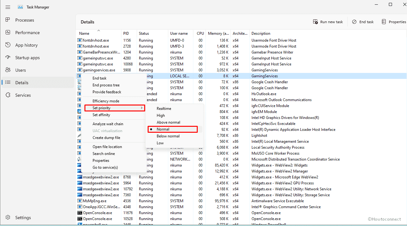 task manager details priorities normal