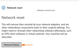 Network Reset button Windows 10 Settings app