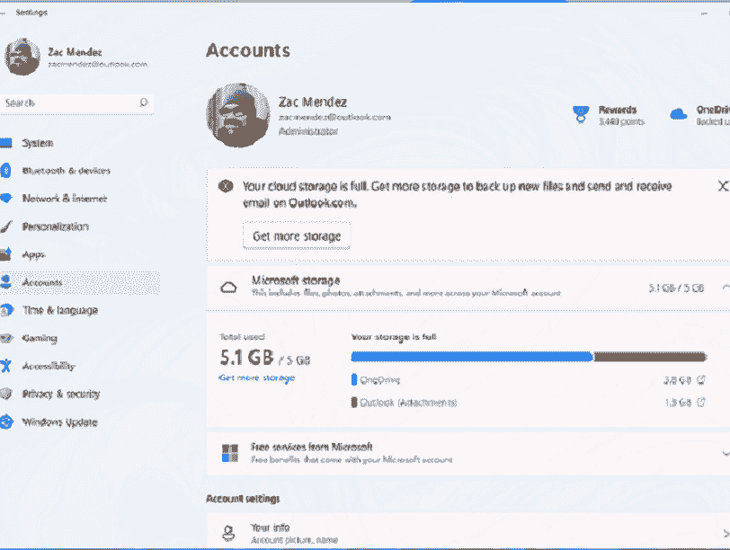 Accounts Settings with cloud storage