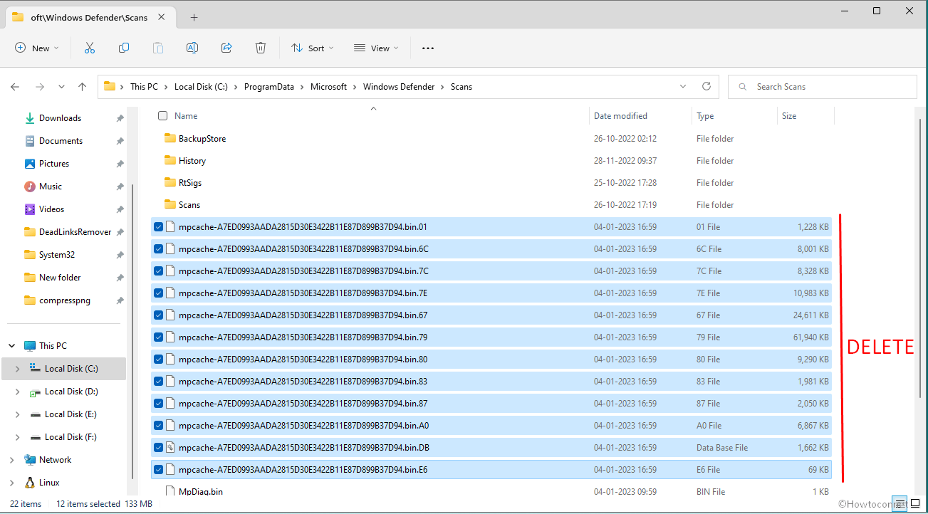 Delete mpcache files using cmd command to fix missing Windows security threat history