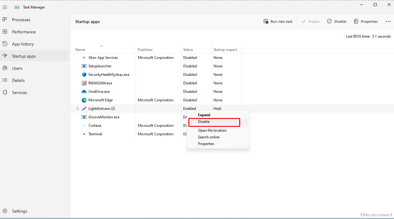 For this right click on each of the items currently showing on the Task Manager and click on Disable