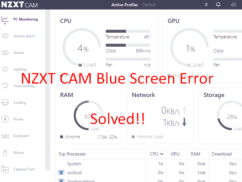 NZXT CAM Blue Screen error