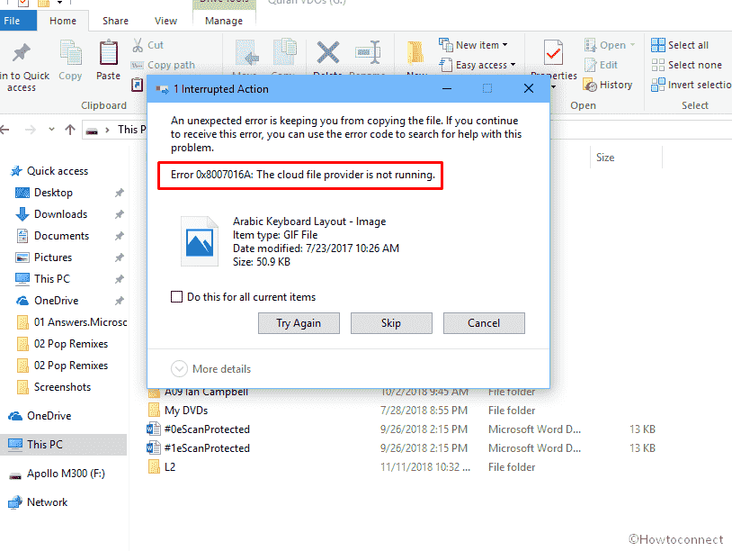 OneDrive Error 0x8007016A The cloud file provider is not running
