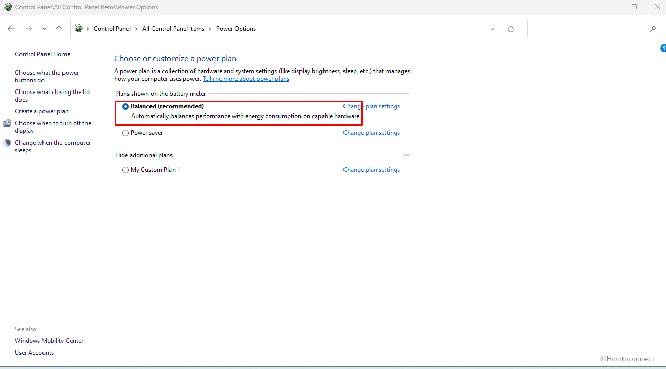 Power Options window setting from Power Saver to Balanced or High performance