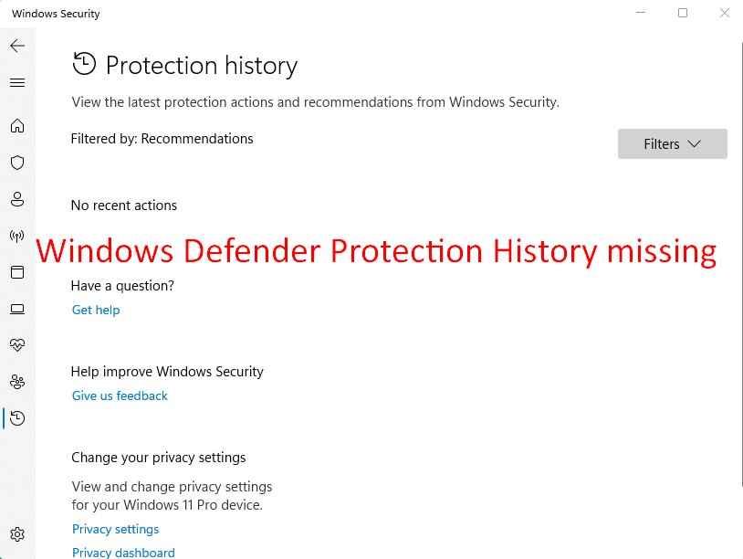 Protection History missing