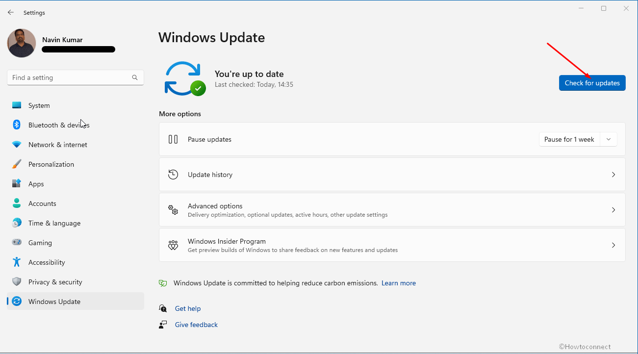 Check for updates Settings in Windows 11