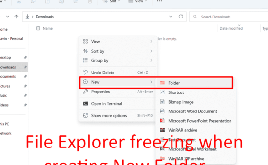 File Explorer freezing when creating New Folder