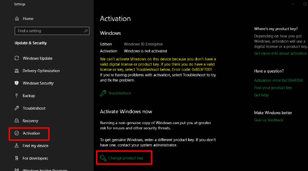 Fix Activation "Error Code 0x803f7001" in Windows 11 or 10 (Solved!)