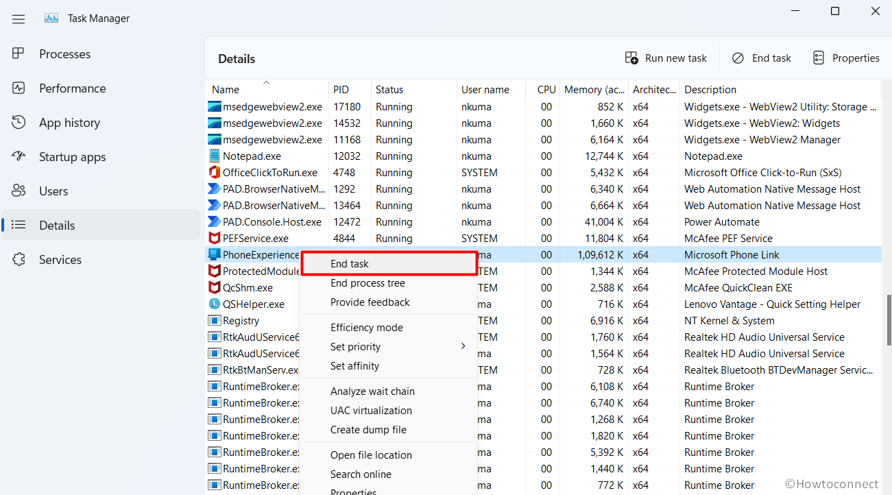 how to fix PhoneExperienceHost.exe error in Windows 11 or 10