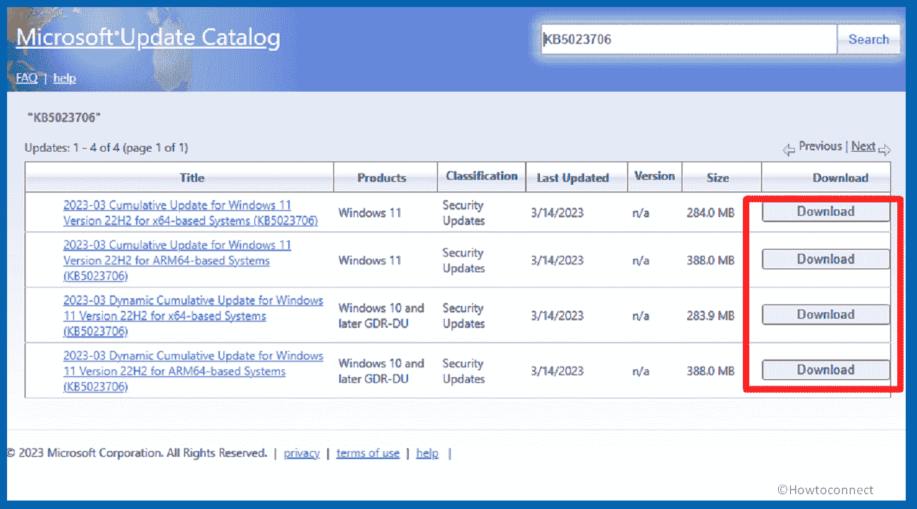 Download option of Standalone package on Microsoft update catalog website