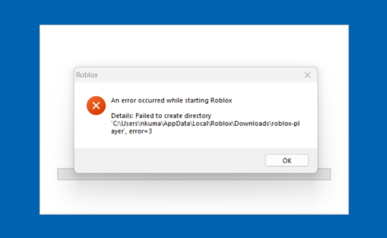 Roblox Failed to create directory