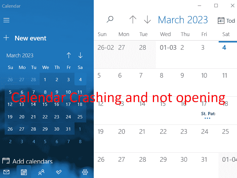 Windows Calendar Crashing and not opening