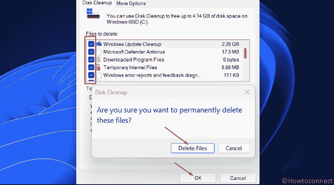 disk cleanup ok delete files ok button