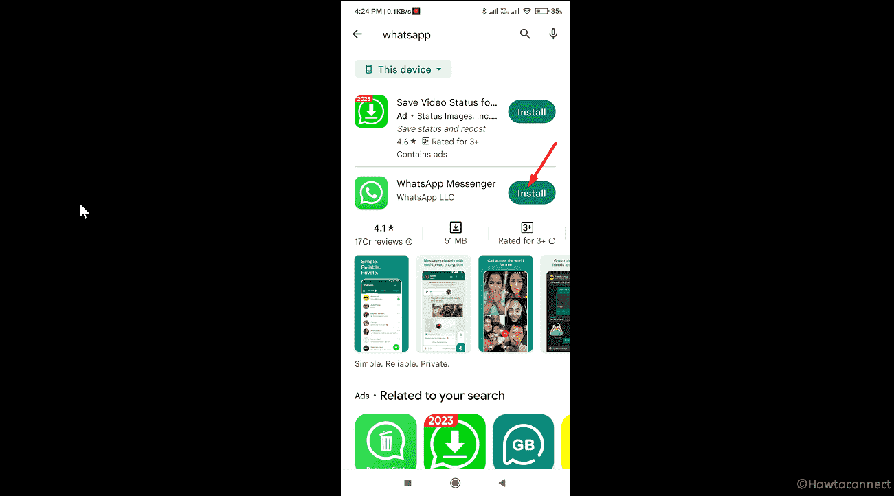 install button Whatsapp messenger play store
