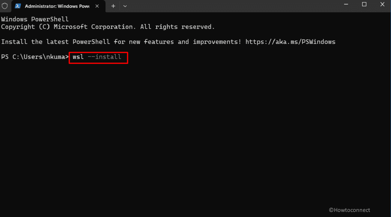 installing wsl using Windows PowerShell