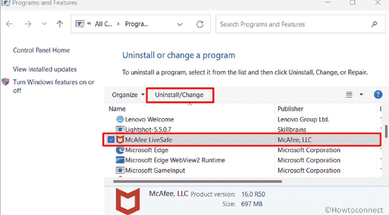 removing antivirus from programs and features control panel