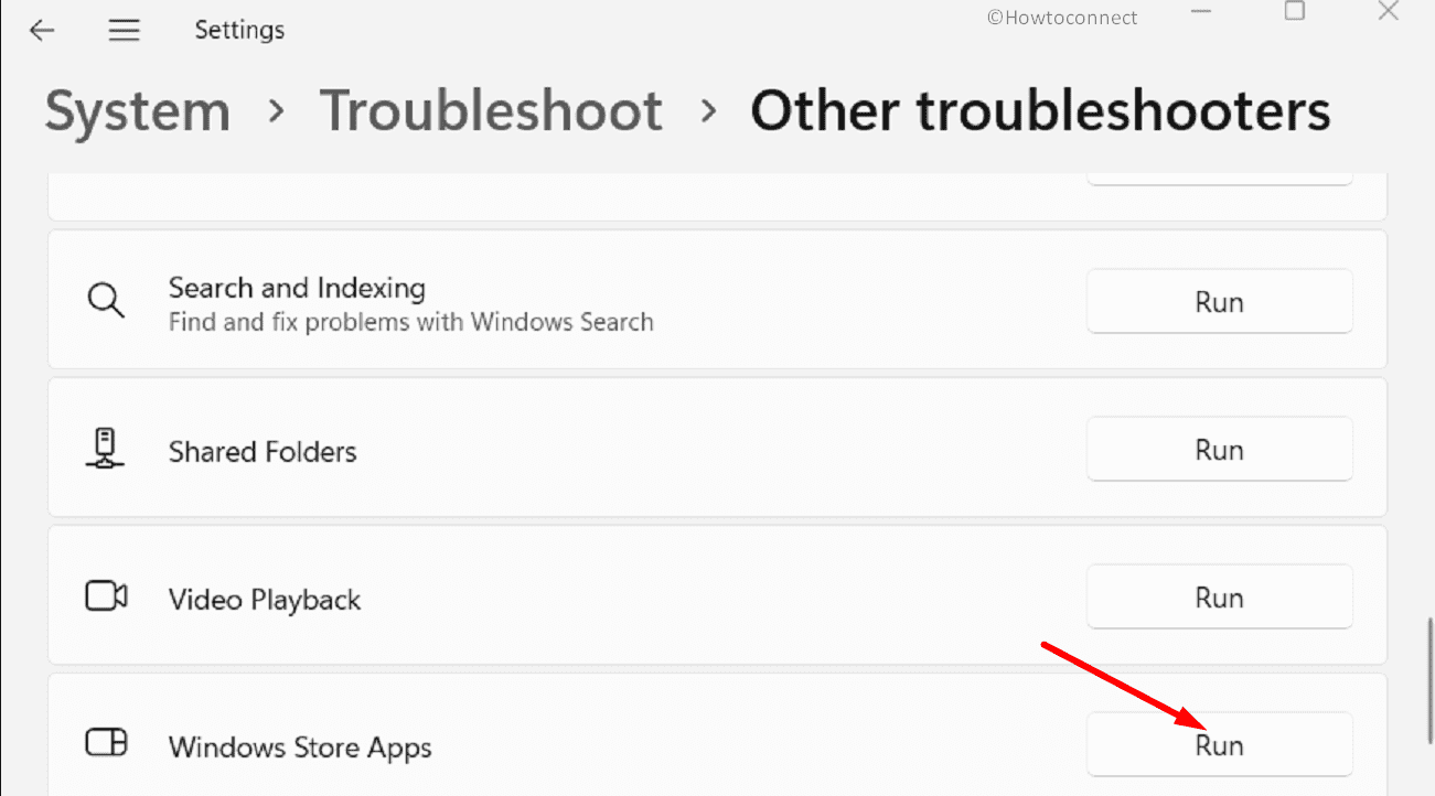 windows store app troubleshooter in settings application