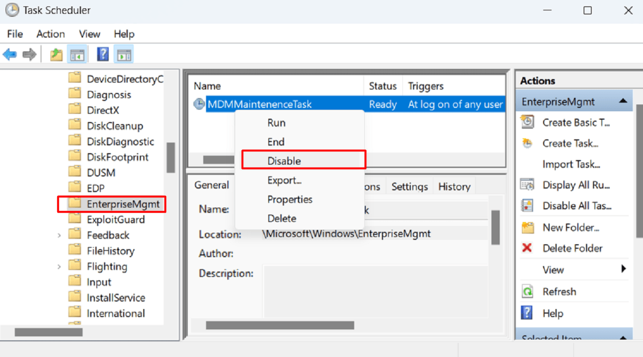 Temporary fix by disabling MDMMaintenenceTask and MDM Policy Setting