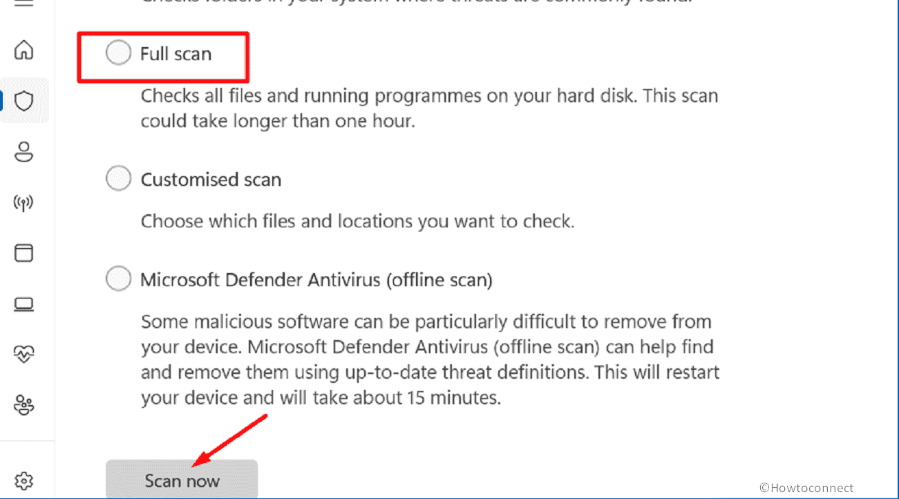 full scan virus & threat protection scan now button