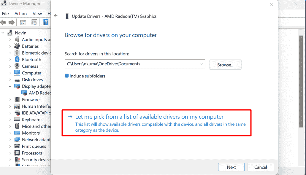 let me pick from a list of available drivers on my computer on update driver window