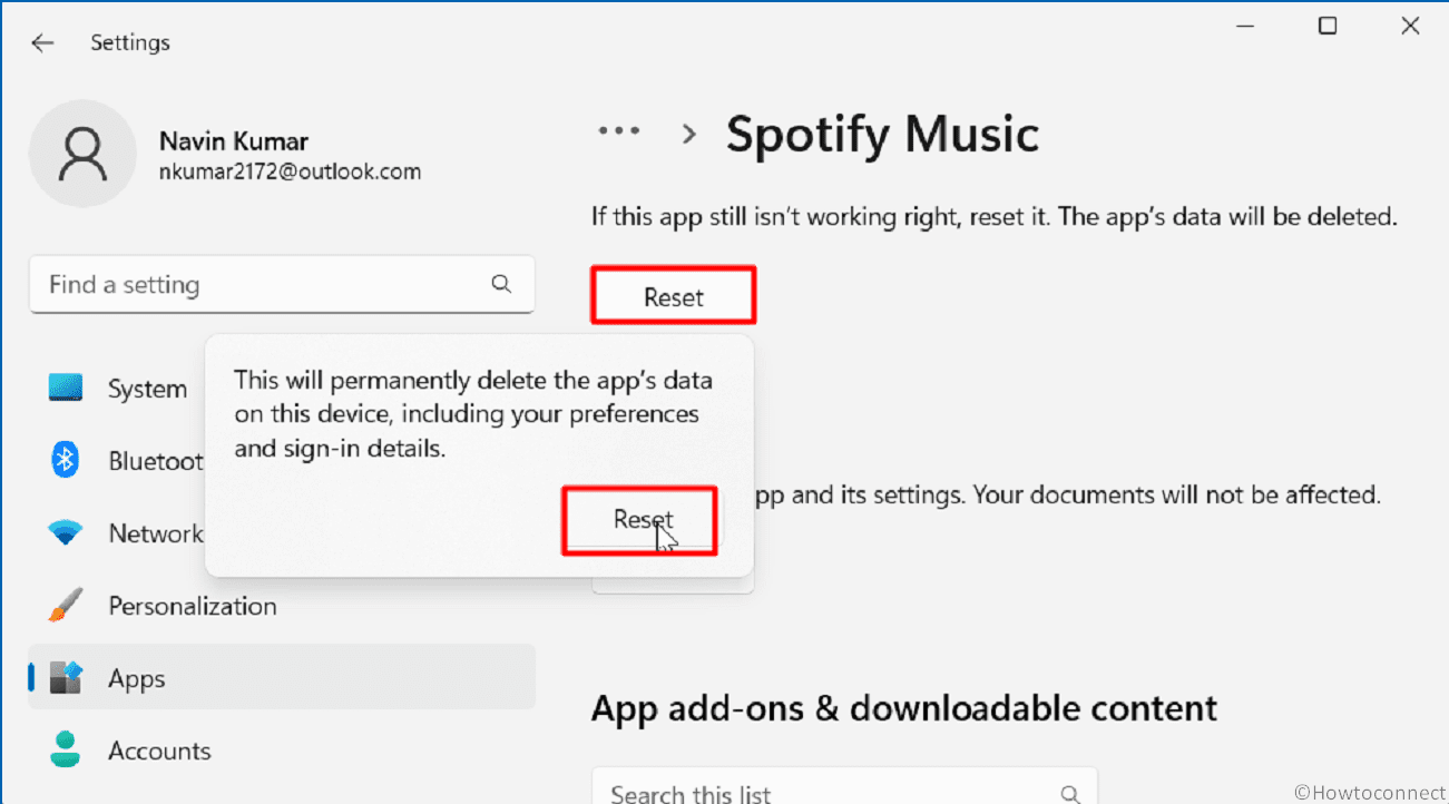 reset Spotify music
