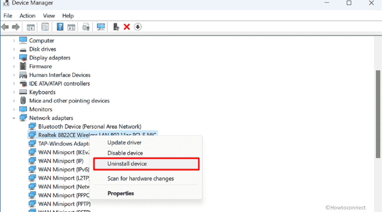 Uninstall driver network adapter device manager