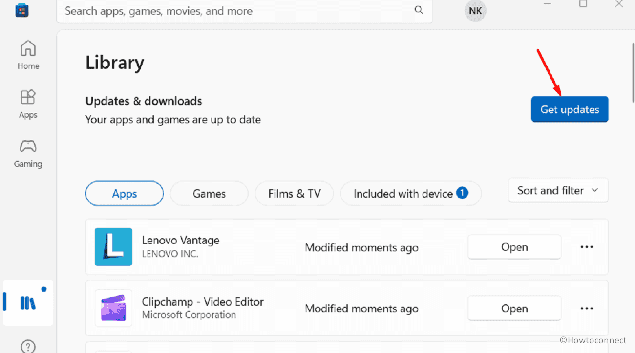 microsoft store get updates button in windows 11