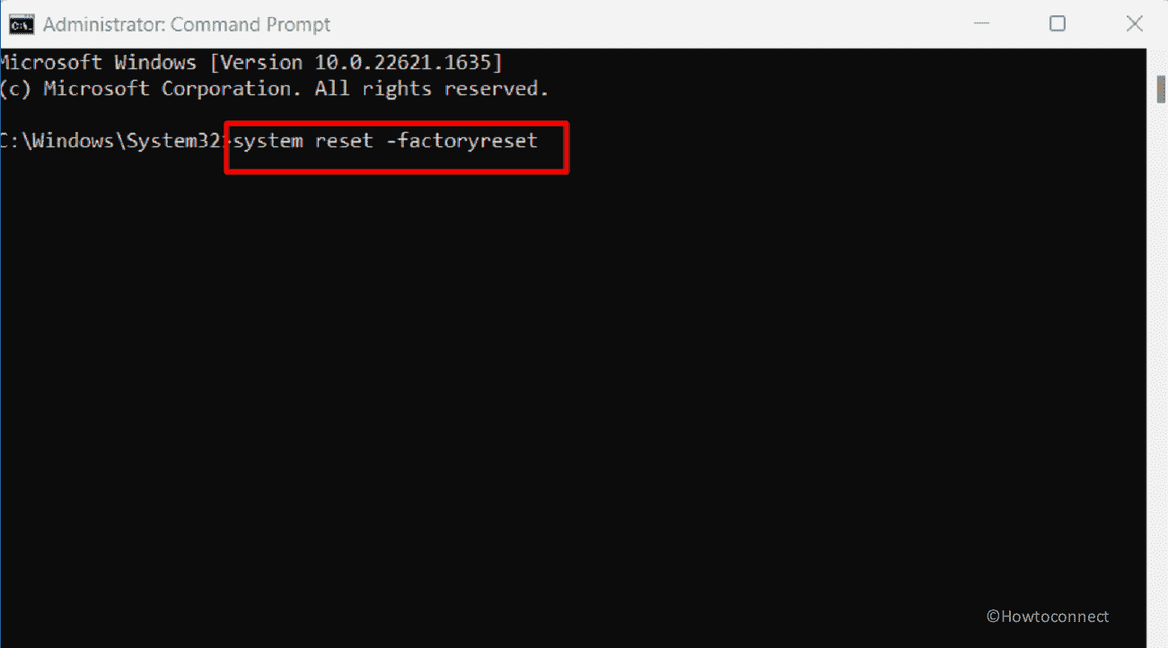 system factory reset using command prompt