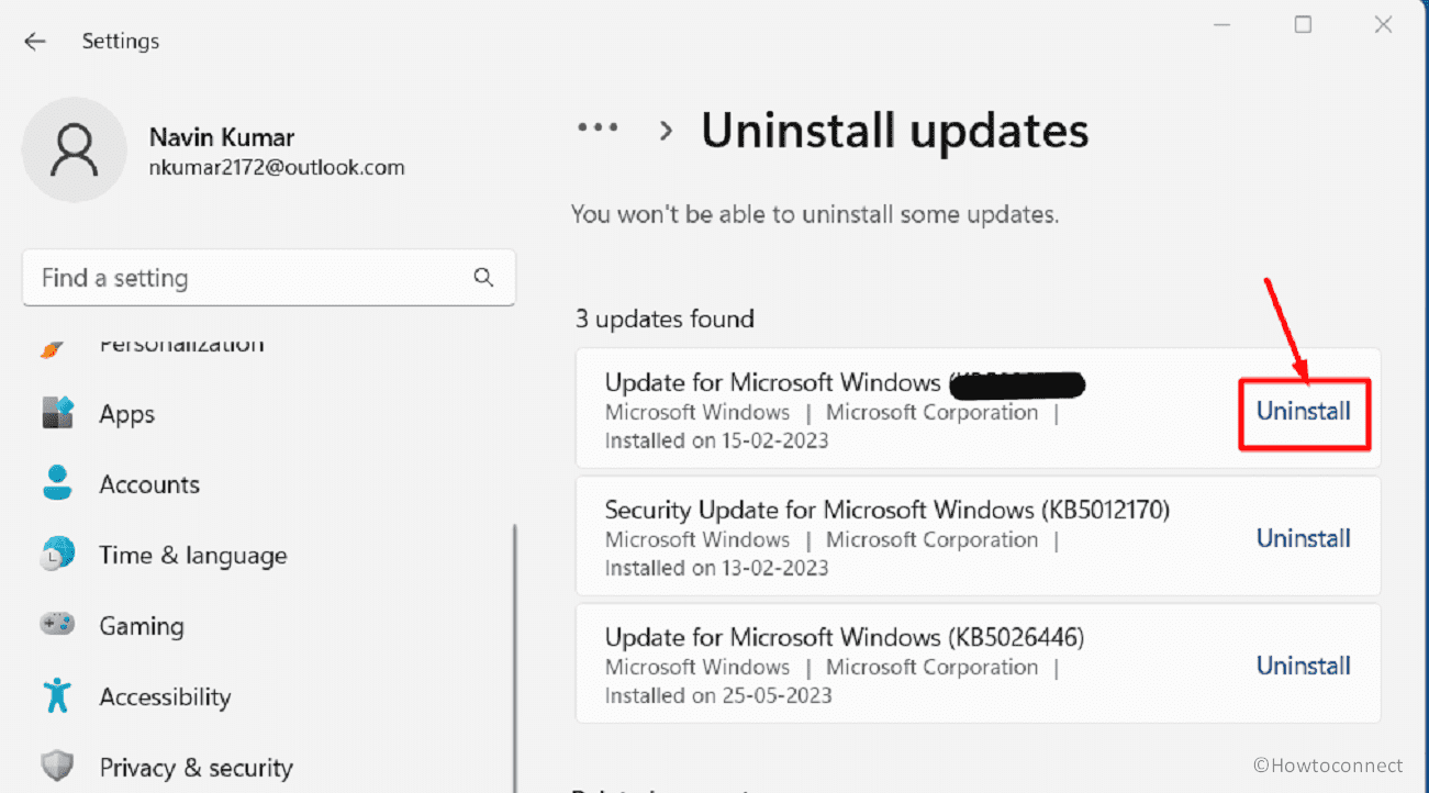 uninstall windows update settings application