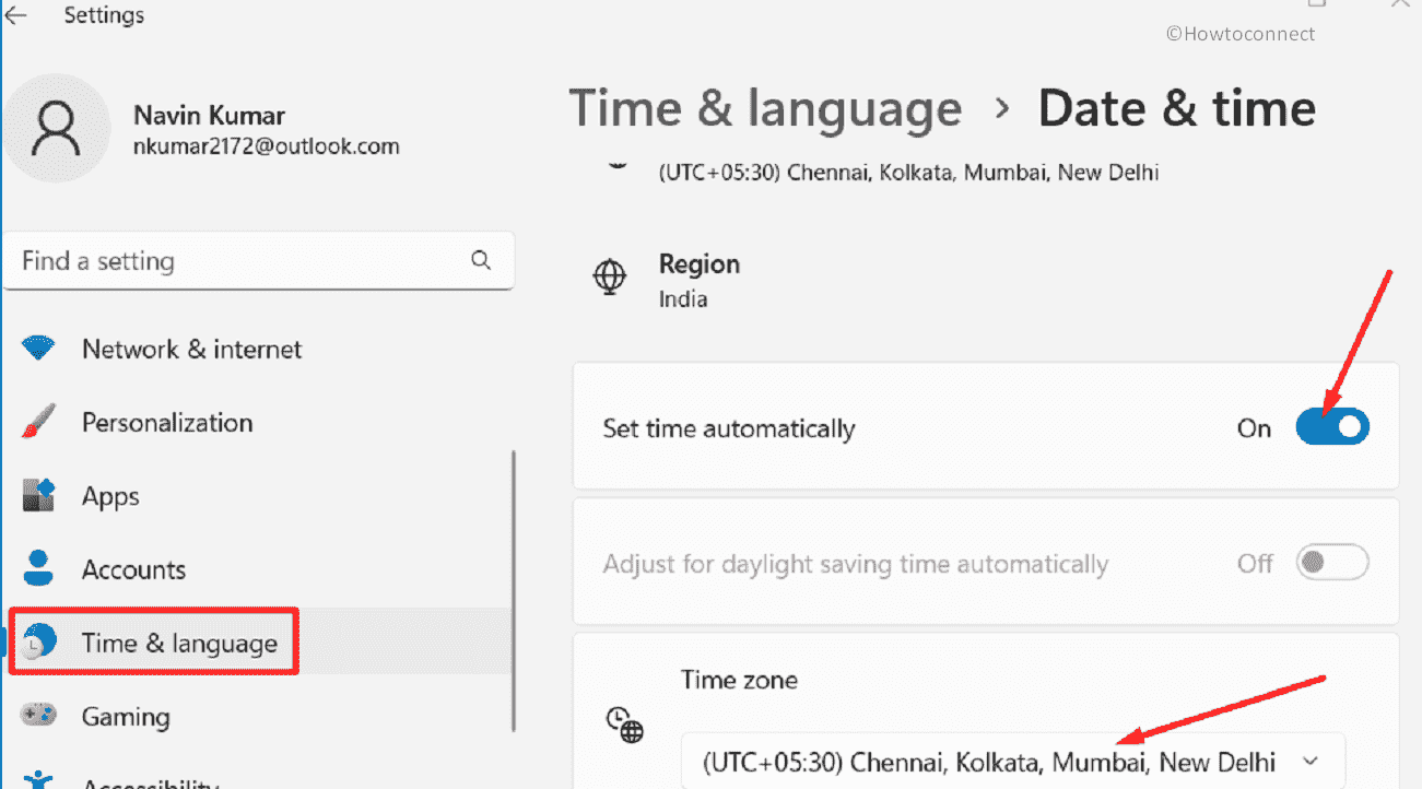 Correct date and time settings