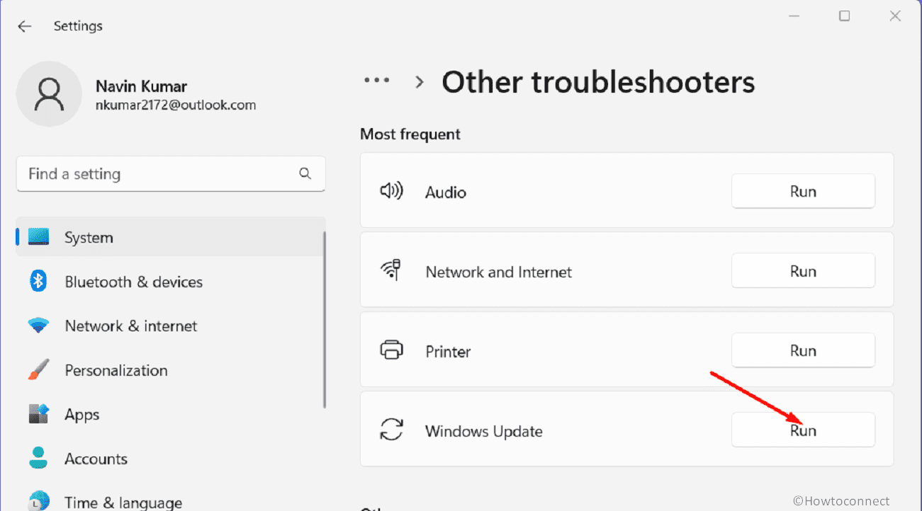 Settings Troubleshooter other troubleshooters Windows update Run